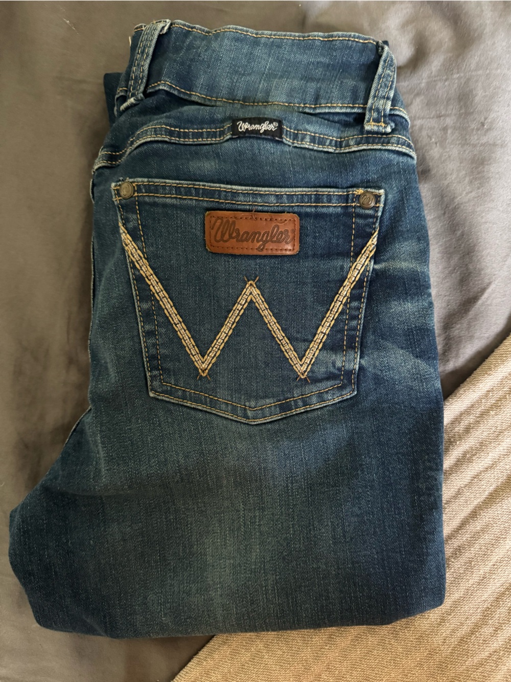 Wrangler Dark Blue Bootcut Jeans with Contrast Stitch